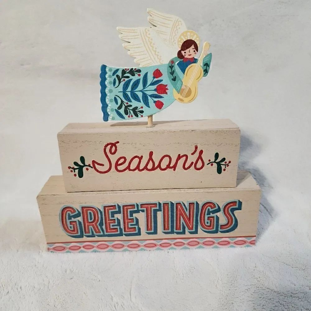 Ashland Season's Greetings Tabletop Decor Sign Floral Colorful Peace on Earth